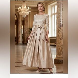 Elegant Long Sleeve Lace and Satin Dress great condition